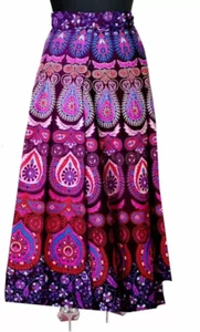 Indian Woman Maxi Dress Around Vintage Hippie Mandala Cotton Purple Wrap Skirt - Picture 1 of 4