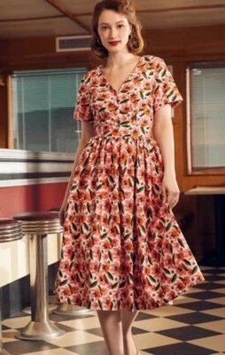 ModCloth Such a Vintage Find Fit & Flare Dress Cat Floral Pin Up Retro  Medium - Image 1 of 4