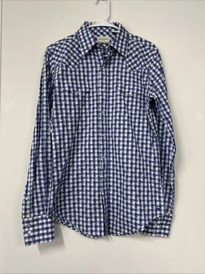 Stetson Men’s Size Small Long Sleeve Pearl Snap Button Up Blue Plaid Western - Image 1 of 4
