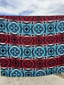 Vintage Blanket Checked Geometric Reversible Wool Throw 58x73” Tetem Style - Picture 1 of 6