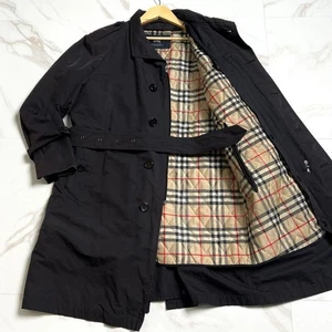 BURBERRY LONDON Nova Check Black Trench Coat M leather accents black SK1573 - Picture 1 of 12