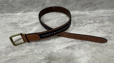 Tommy Hilfiger Para Hombre Marrón Cinta Ancha Incrustación Moda Cinturón Cuero Talla 30 Foto 1 de 4