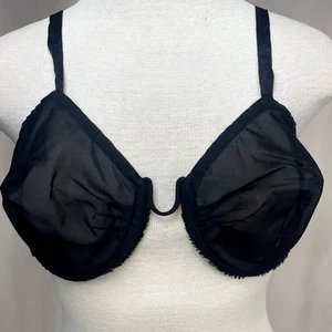 Vintage 50s ELLE Black Monowire Sheer Bra (32 D) French Lingerie Underwire Siren - Picture 1 of 8