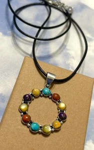 Southwestern Sterling Silver Multi-Stone Turquoise Coral Oyster Necklace Pendant - Picture 1 of 4