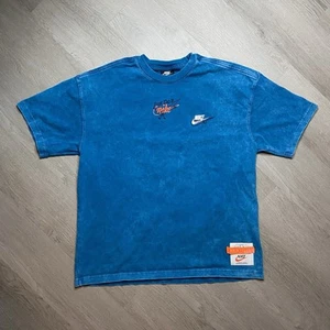Nike Sportswear Wash Drip Swoosh Logo Short Sleeve Shirt Sz M Workout Y2K Heavy - Picture 1 of 9