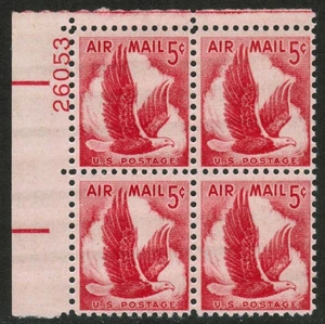 US USA Sc# C50 MNH FVF PLATE# BLOCK Eagle in Flight Clouds 5 cent - Picture 1 of 1
