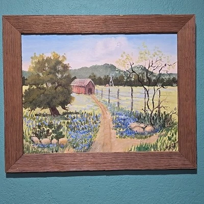 Pintura Original Texas Vintage Óleo Sobre Lienzo Panel Artista Woltman Fechas 1977 Foto 1 de 4