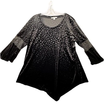 Top Y2K Vintage Negro Terciopelo Burnout LS Para Mujer Talla XL Fairy Goth Vamp Foto 1 de 4