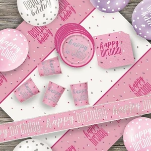 Glitz Pink Happy Birthday Party Tableware Supplies Plates Balloons Candle - Picture 1 of 13