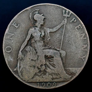 1909 Great Britain 1 Penny (High Sea Level) Coin, km794.2, Mintage 10 🇬🇧 - Picture 1 of 6