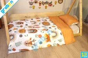 Einzelbettwäsche Set Bedruckt Bettbezug & Kissenbezug Wende Regenbogen & Tiere - Bild 1 von 13