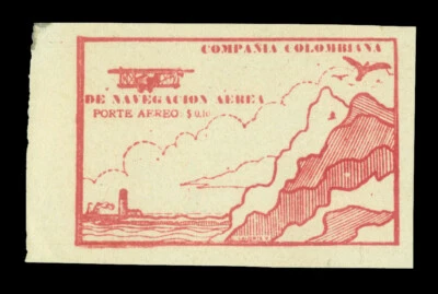 COLOMBIA 1920 AIRMAIL - Plane over Mountains 10c red brown Sc C11D mint MNH VF - Image 1 of 2