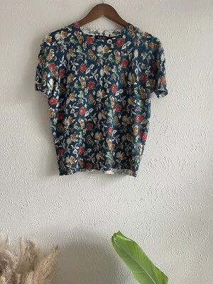 Suéter Ralph Lauren Mujer Floral Lino Manga Corta Nuevo Sin Etiquetas $125 Campesino Boho Talla L Foto 1 de 4