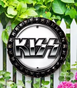 KISS Band Logo Wall Hanging Sign, 8 Inch Round Aluminum Decorative Plaque MINT - Picture 1 of 4