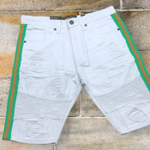 Men's Makobi White | Green | Orange Denim Shorts NWT - Picture 1 of 3