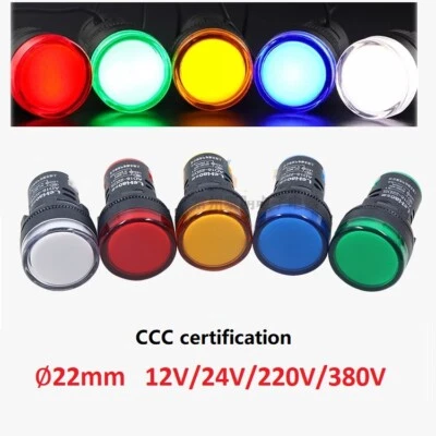 22 mm Pilotleuchte LED Warnlampe Panel Montage DC AC 12V 24V 220V 380V - Bild 1 von 4