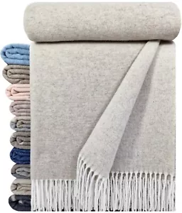 Merinowolldecke Wolldecke Merinowolle-Kaschmir Mix 140x200cm Beige/Grau-Weiß - Bild 1 von 5