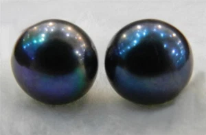Huge 12-13mm Genuine Natural Black Tahitian Pearl Beads Silver Stud Earrings AAA - Picture 1 of 3