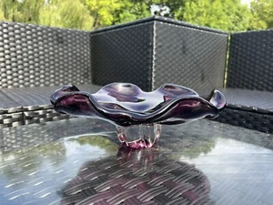 Vintage Egermann Art Glass Bowl PURPLE w Clear Twist Pedestal Base Murano Style - Picture 1 of 8