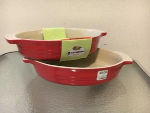 MENGE 2 NEUE LE CREUSET OVALE BACKSCHALE 24 CM-9" ROTE FARBE  - Bild 1 von 3