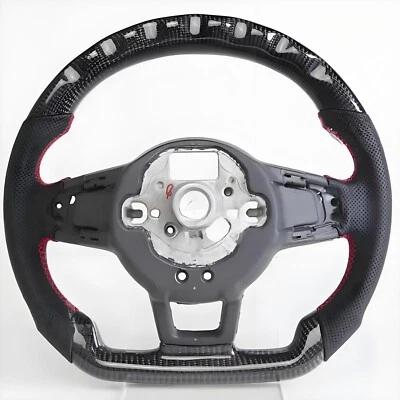 For 2015-2017 Volkswagen MK7 R GTI Golf Carbon Fiber LED Leather Steering Wheel - Image 1 of 4