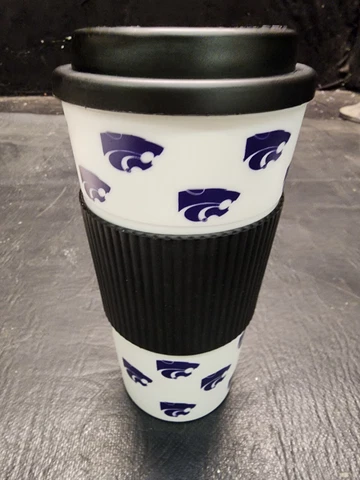 Kansas State Wildcats 16 Oz Plastic Tumbler Travel Cup Hot/Cold Coffee Mug Lid Cover