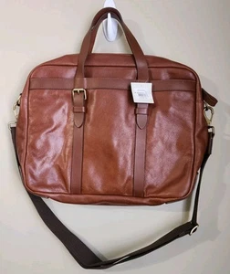 Fossil Men's Haskell Leather Utility Briefcase Bag Cognac 15.5"Lx13.5"Wx3"D - Picture 1 of 9