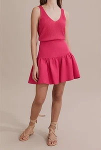 Country Road Mini Skirt Size 10 Pink Organic French Linen Peplum Hem Ruffle - Picture 1 of 13