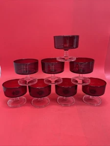 Set of 8 Luminarc Arcoroc Ruby Red Glass Champagne/Sherbet Cups Made in France - Picture 1 of 6