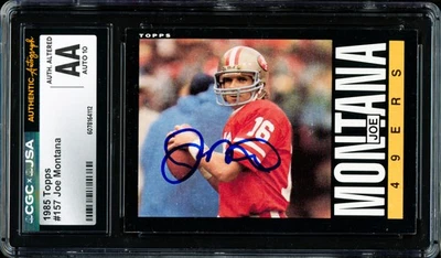 Tarjeta Joe Montana Auto 1985 Topps 157 49ers CGC x JSA Alterada Sig GM 10 CGCxJSA Foto 1 de 2