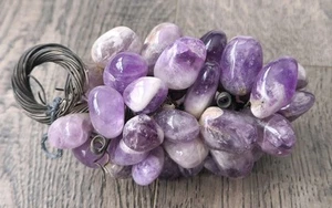 Vintage Amethyst Edelstein Stein Traube Cluster Dekor auf Metall - 4,25" - Bild 1 von 6