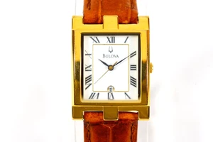 Orologio BULOVA Uomo Quarzo Tank Quadrante Romano Data Cinturino Pelle Orologio da Polso Bulova - Foto 1 di 9