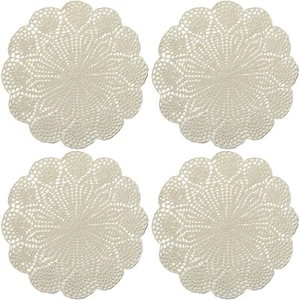 14 Inch Lace Cotton Doilies Crochet Handmade Table Placemats, Beige, Pack of 4 - Picture 1 of 6