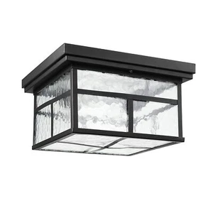 Globe Electric 43507 2-Light Outdoor Flush Mount, Bronze, Clear Watered Glass - Picture 1 of 6