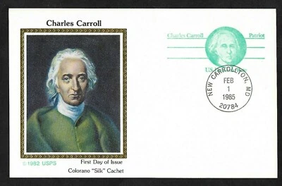 #UX105  (14c) Charles Carroll -Domestic Rate Postal Card - Colorano "Silk" FDC - Image 1 of 2