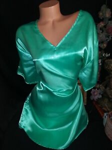 Green Shiny Gown Sleep Shirt Satin Nighty Top Tunic Sleep Shirt Blouse Lounge 2X