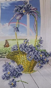 Finished Unframed Cross Stitch 5D Picture Spring Basket Flowers Gift - Picture 1 of 3