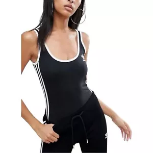 Adidas Original Scoop-Back Sleeveless Bodysuit Women’s Small Black White Trendy - Picture 1 of 8