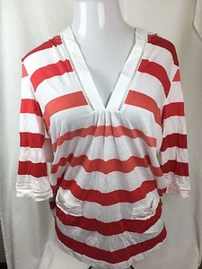 Neu mit Etikett New York & Company DAMEN ROT WEISS GESTREIFT KAPUZE V-AUSSCHNITT OBERTEIL TASCHEN L  - Bild 1 von 1