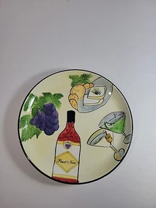 Trisa Vintage Y2K Ceramic Appetizer Plate 8" Hand Painted Wine Cocktails Grapes - Picture 1 of 6