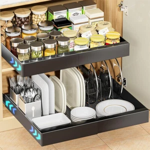 Pull Out Cabinet Organizer Expandable Slide Out Drawers Heavy Duty Storage Shelf - Picture 1 of 16