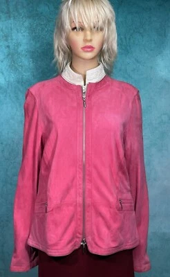 Chaqueta Claiborne Mujer Rosa Gamuza Cuero Hasta la Cintura Cremallera Talla 14 Nueva Sin Etiquetas Pd $200 Foto 1 de 4