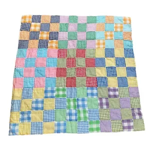 "Colcha de bebé vintage con retazos hecha a mano aprox 41x41"" cuadrada colorida años 70" - Imagen 1 de 6