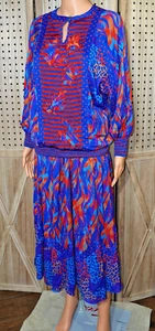 Vintage Diane Freis Polyester Georgette Skirt and Top with Rayon Trim - Picture 1 of 7