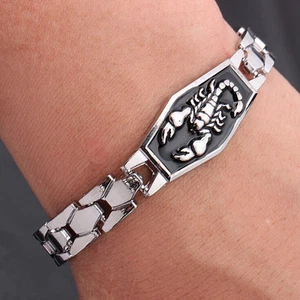 New Men Titanium Scorpion Motorcycle Chain Bangle Bracelet Wristband DSUKH*oa - Picture 1 of 5