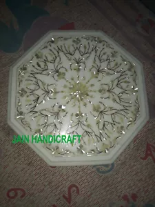 18" White Marble Coffee Table Top Semi Precious Inlay mosaic mother of pearl k4 - Picture 1 of 4