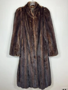 Reversible MINK fur coat RAINCOAT brown green Women's Large 47" length - Picture 1 of 7