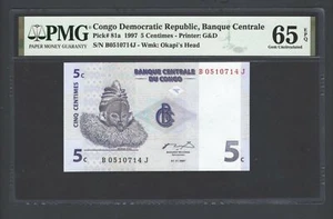 Congo Democratic 5 Centimes 1997 P81a Uncirculated Graded 65 - Picture 1 of 2