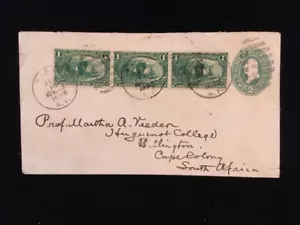 NY LYONS 1898 COVER #285 1¢ TRANS-MISS STRIP/3+2¢ INTERO IN SUDAFRICA - Foto 1 di 4