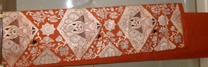 Vntg Kimono Fukuro Obi Silk Sash Embroidered Belt Orange Brocade Japanese OF17 - Picture 1 of 6
